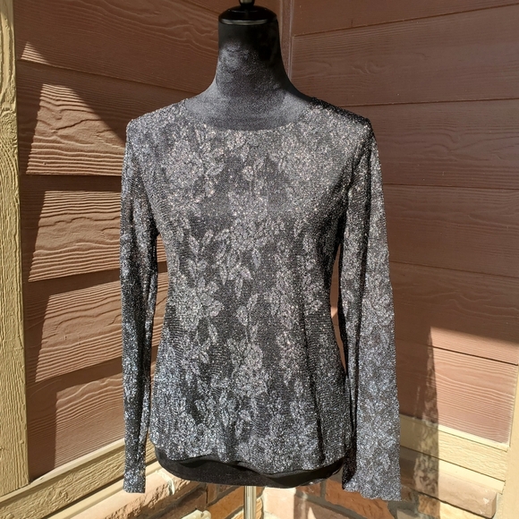 White Stag Shimmery Sparkle Holiday Blouse Women's Size Medium Silver Combo EUC - Picture 14 of 16